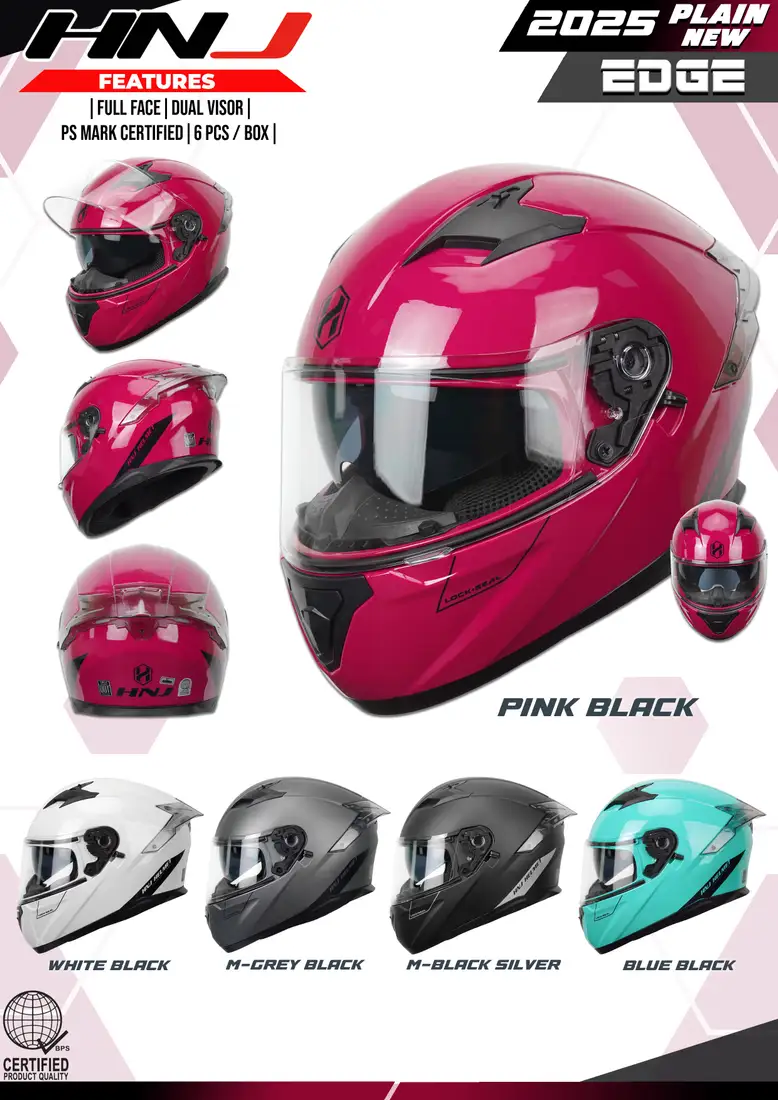 HNJ 2025 Edge M-Black Silver Plain Full Face Helmet