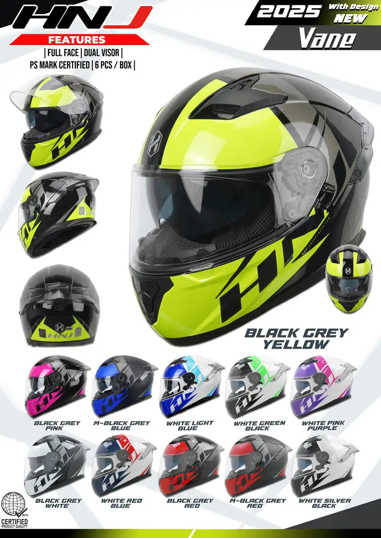 HNJ 2025 Graphic - VANE M-BLACK GREY RED Full Face Helmet