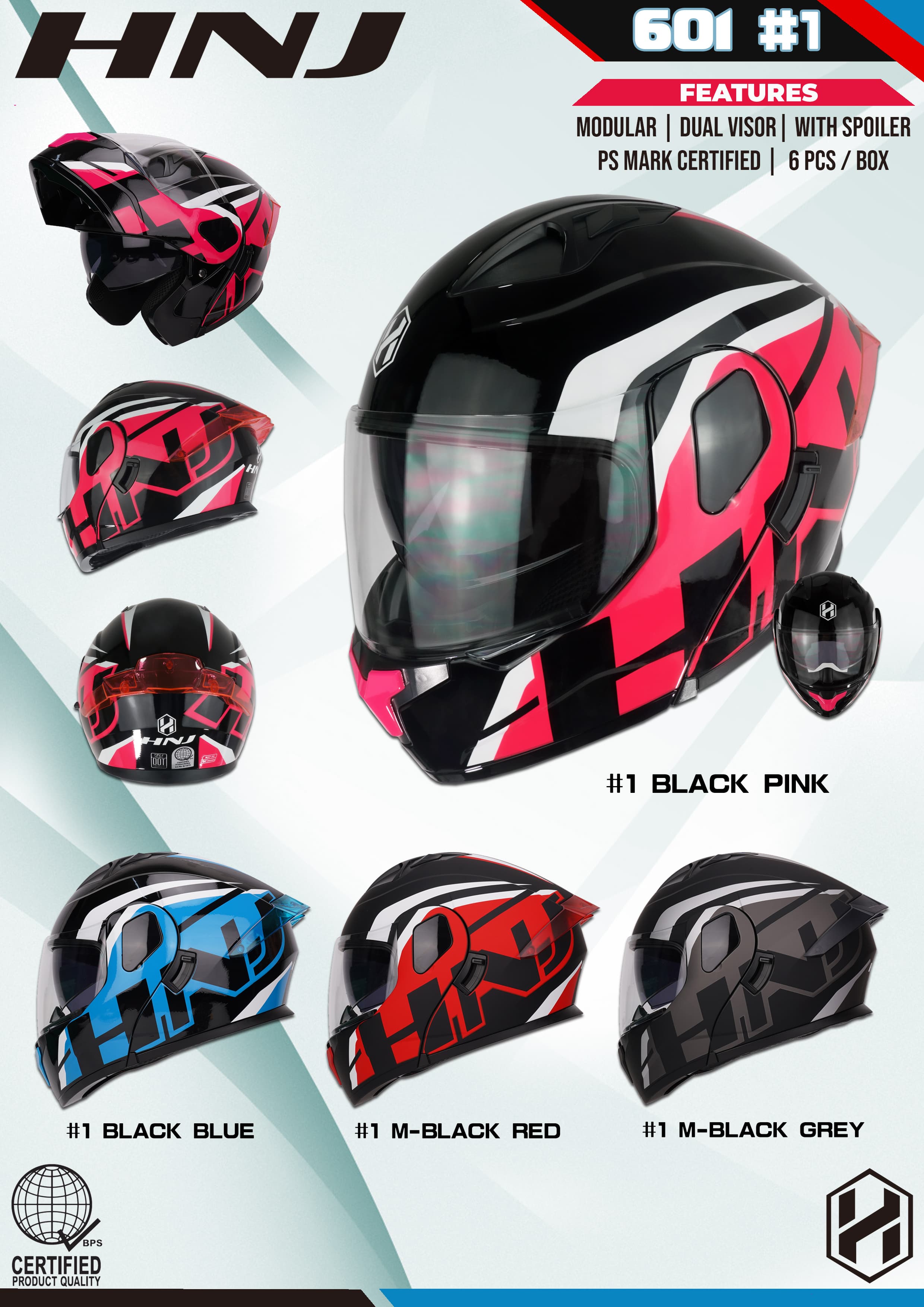 HNJ 601 Graphic - 1# BLACK BLUE Modular Helmet
