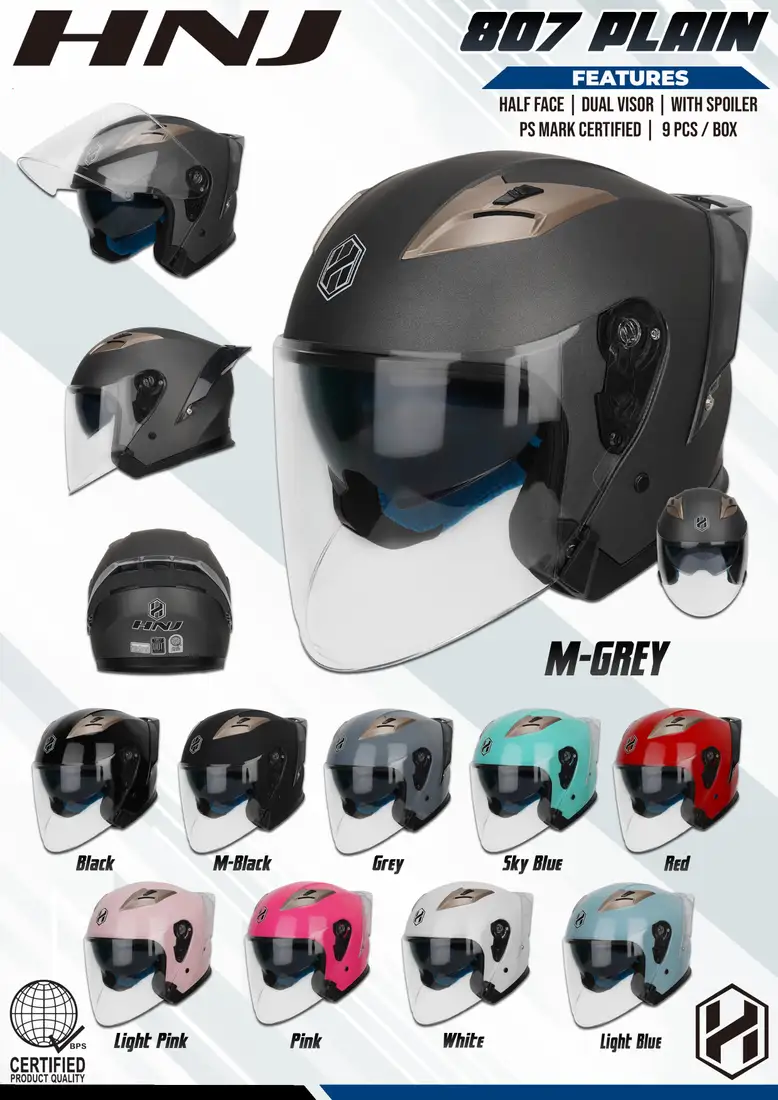HNJ 807 Plain Half Face Helmet