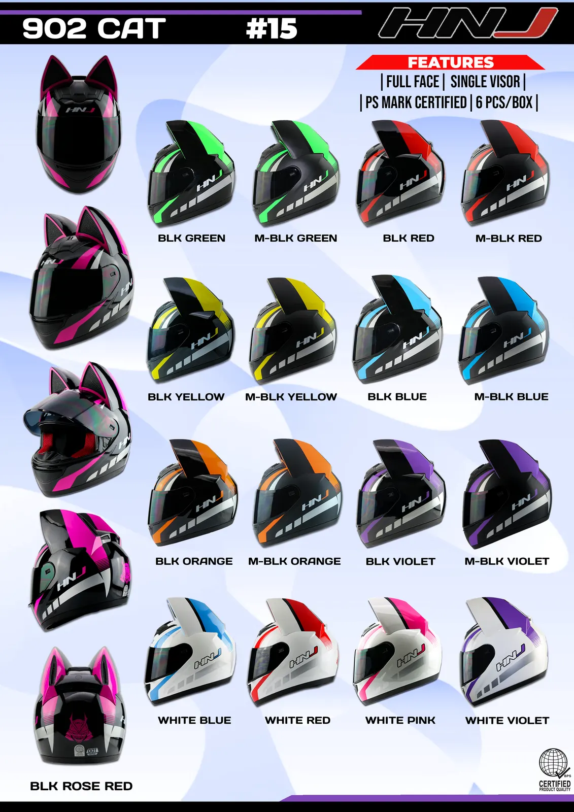 HNJ 902 CAT Graphic - 15# CAT BLACK BLUE Full Face Helmet