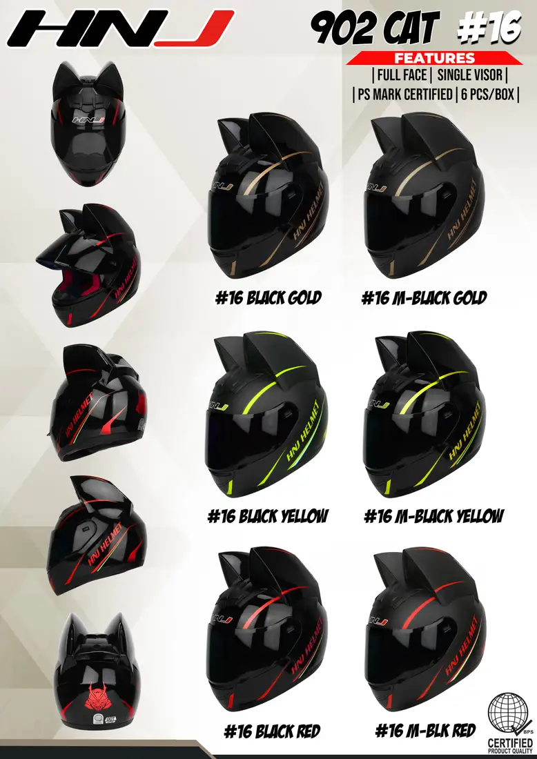 HNJ 902 CAT Graphic - 16# CAT RACK BLACK GOLDEN Full Face Helmet