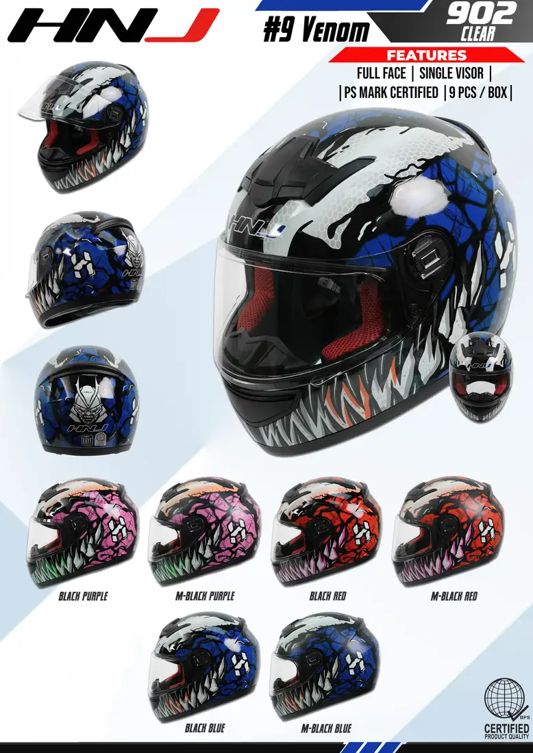 HNJ 902 Clear - 9# VENOM BLACK BLUE Full Face Helmet HNJ 902 Clear - 9# VENOM BLACK BLUE Full Face Helmet - Main image
