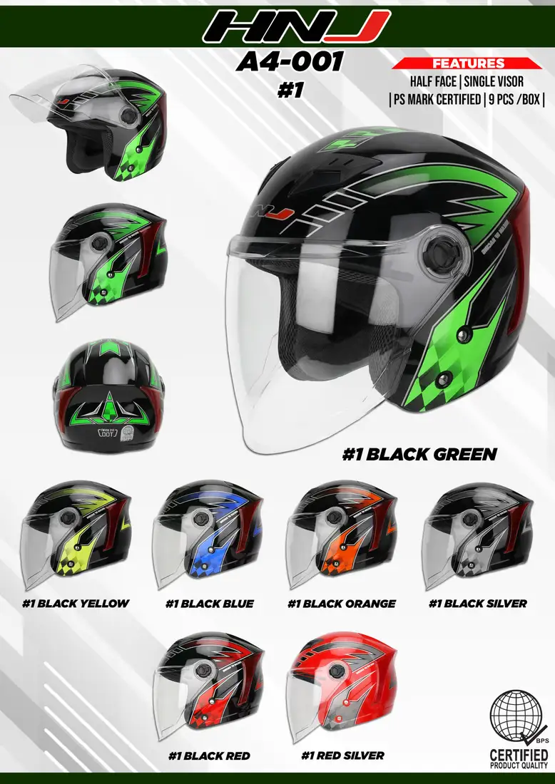 HNJ A4-001 Graphic - 1# BLACK BLUE Half Face Helmet