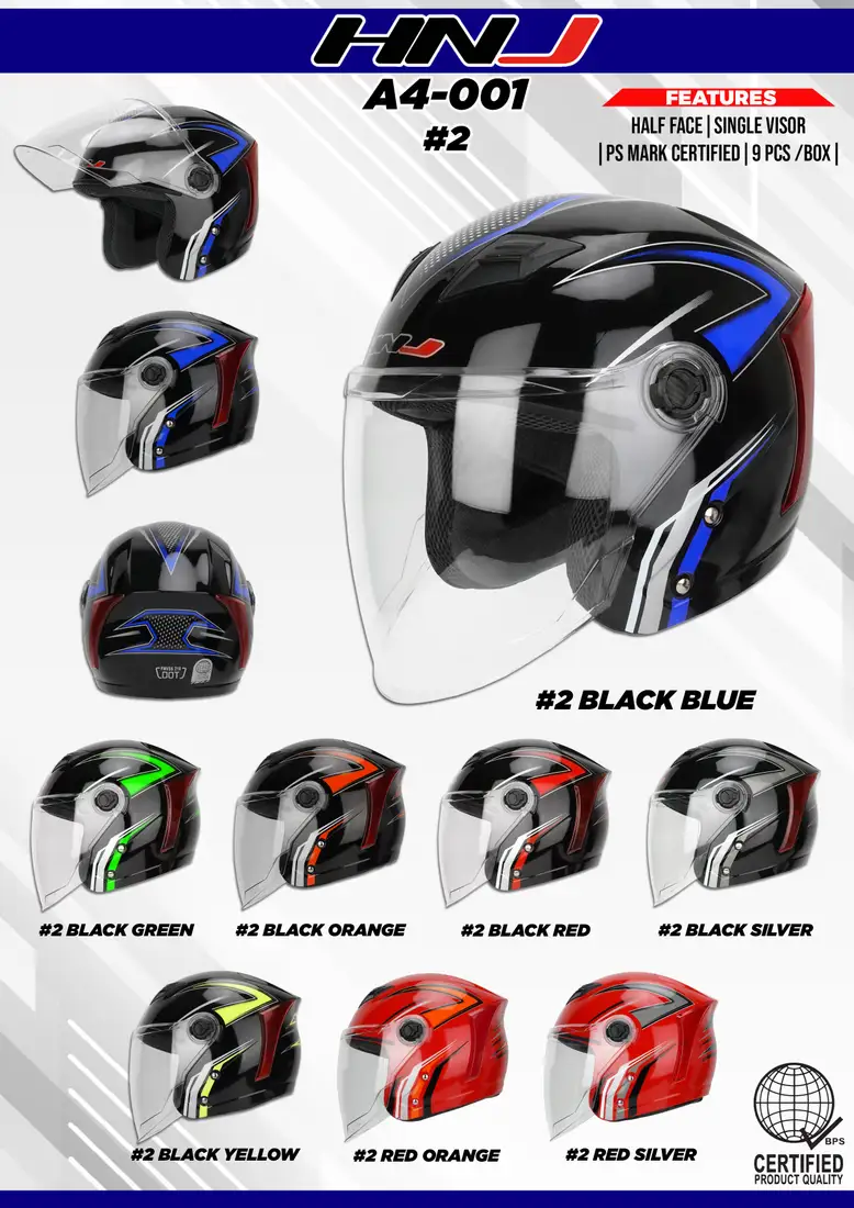 HNJ A4-001 Graphic - 2# BLACK BLUE Half Face Helmet HNJ A4-001 Graphic - 2# BLACK BLUE Half Face Helmet - Main image