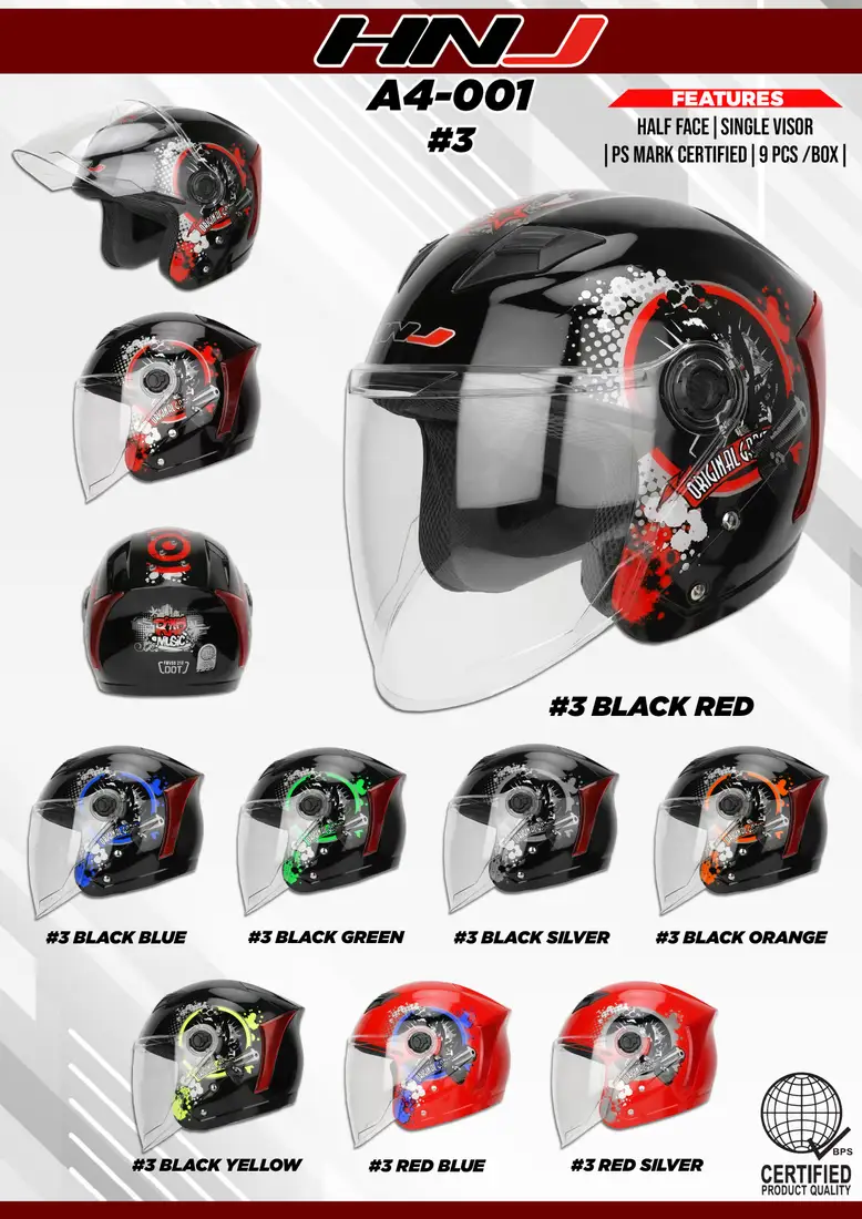 HNJ A4-001 Graphic - 3# BLACK BLUE Half Face Helmet