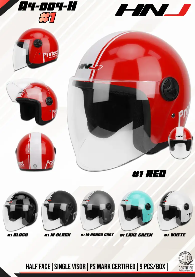 HNJ A4-004-H Graphic - 1# BLACK Half Face Helmet HNJ A4-004-H Graphic - 1# BLACK Half Face Helmet - Main image
