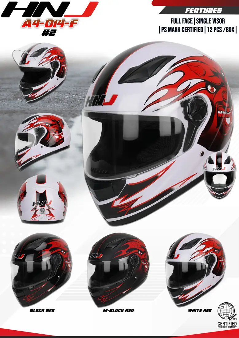 HNJ A4-014-F - 2# BLACK RED Full Face Helmet HNJ A4-014-F - 2# BLACK RED Full Face Helmet - Main image