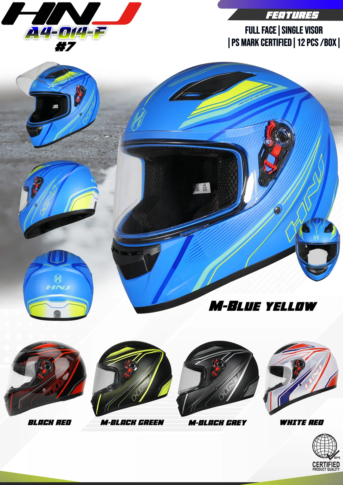 HNJ A4-014-F - 7# BLACK RED Full Face Helmet