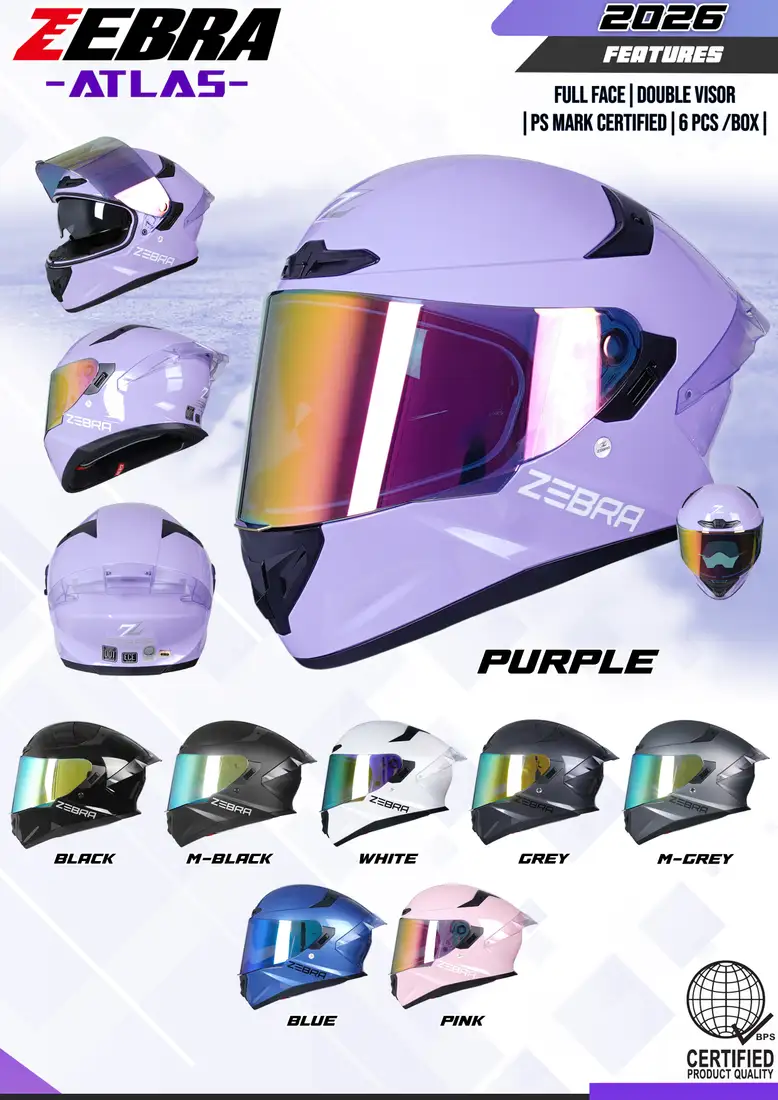 ZEBRA 2026 ATLAS Plain Full Face Helmet ZEBRA 2026 ATLAS Plain Full Face Helmet - Main image