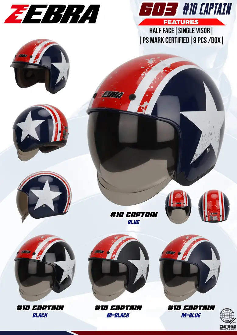 ZEBRA 603 - 10# CAPTAIN BLACK Half Face Helmet ZEBRA 603 - 10# CAPTAIN BLACK Half Face Helmet - Main image
