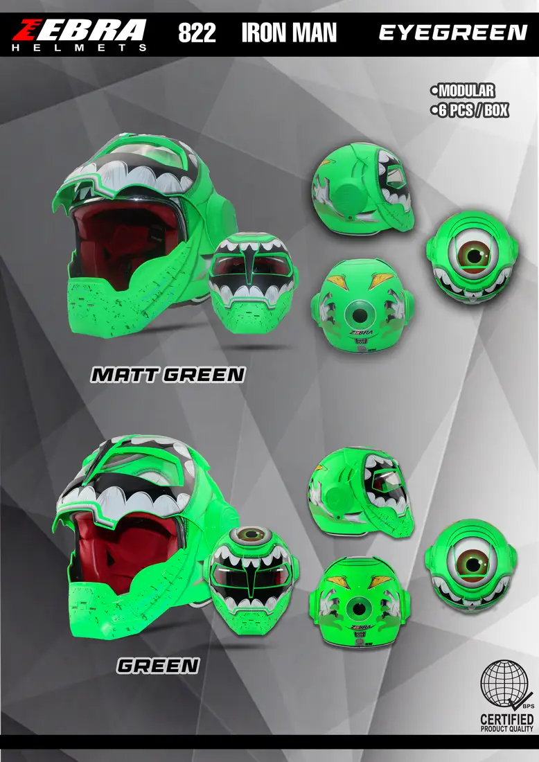 ZEBRA YM-822 IRM (w/d) - EYE GREEN Modular Helmet