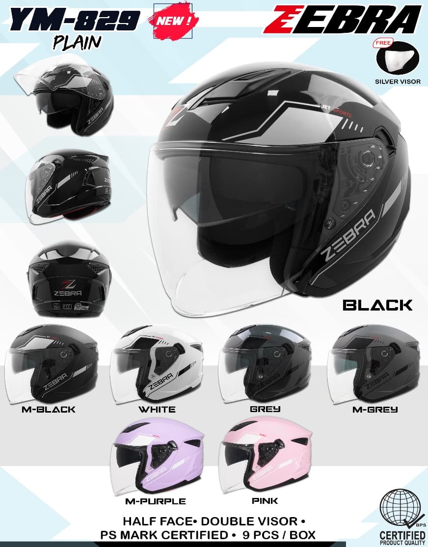 ZEBRA YM-829 Plain(new) Half Face Helmet ZEBRA YM-829 Plain(new) Half Face Helmet - Main image