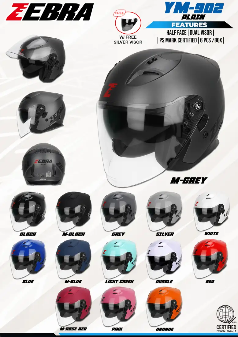 ZEBRA YM-902 Plain Half Face Helmet ZEBRA YM-902 Plain Half Face Helmet - Main image