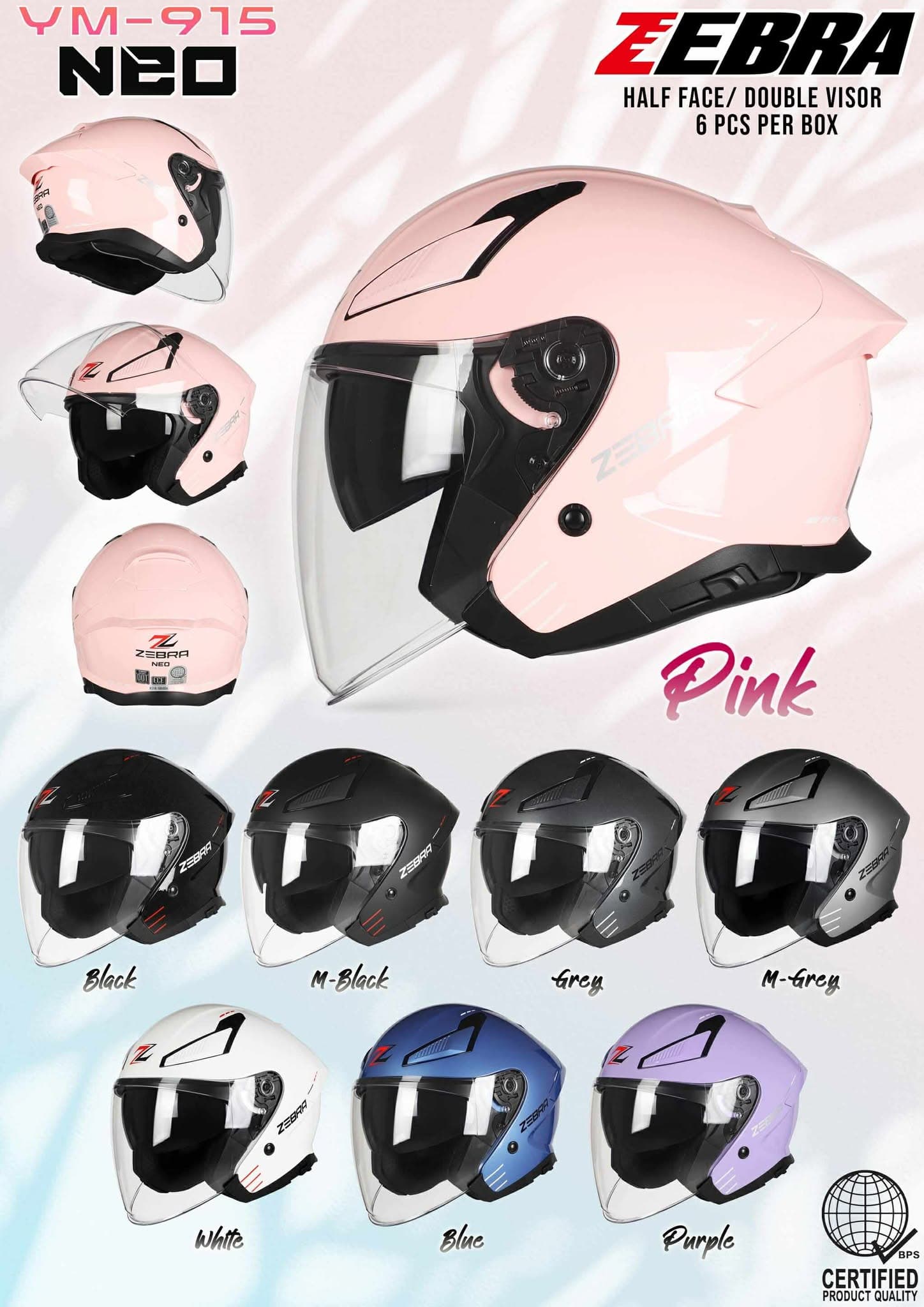 ZEBRA YM-915 NEO Plain Half Face Helmet