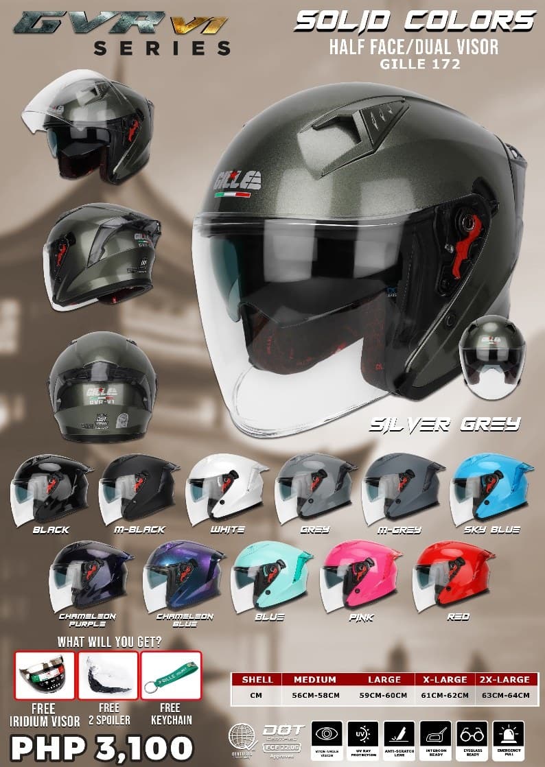 GILLE 172 GVR-V1 Plain Half Face Motorcycle Helmet