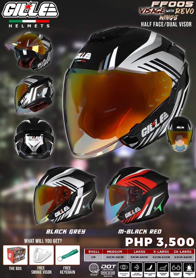 GILLE FF005 Visage W/D (Revo Visor) Half Face Motorcycle Helmet
