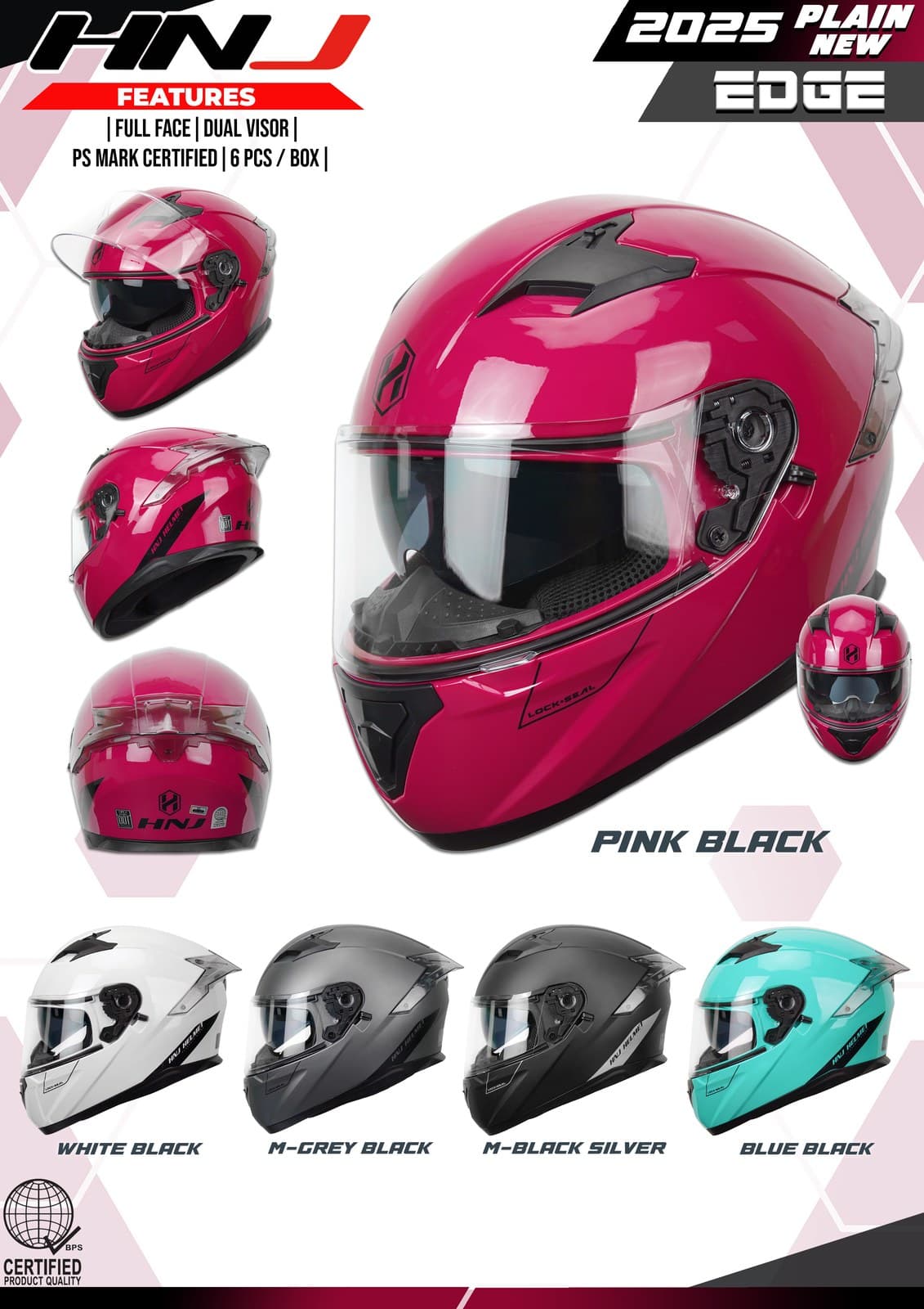 HNJ 2025 Plain Edge Full Face Motorcycle Helmet