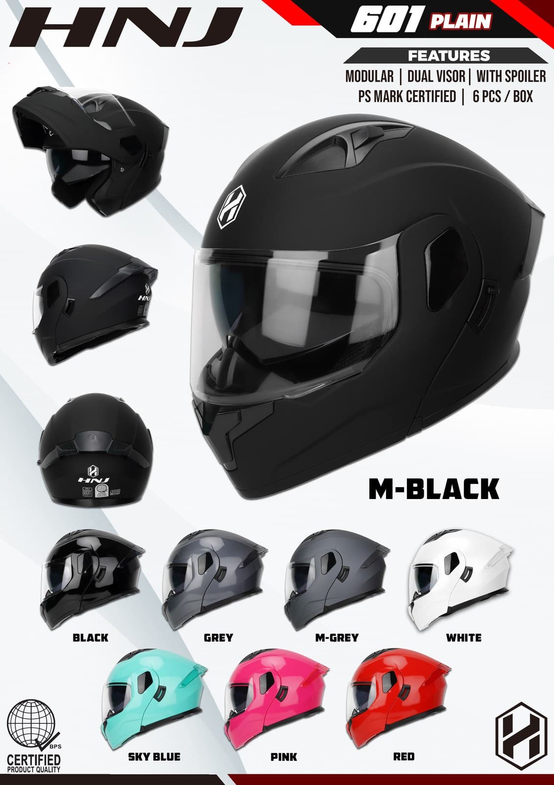 HNJ 601 Plain Modular Motorcycle Helmet