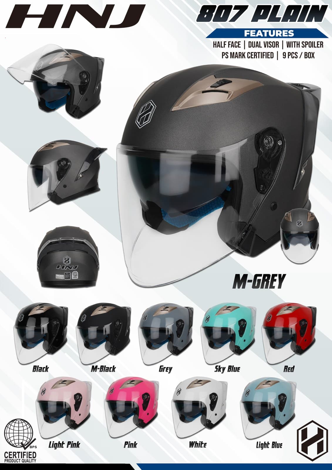 HNJ 807 Plain Half Face Motorcycle Helmet