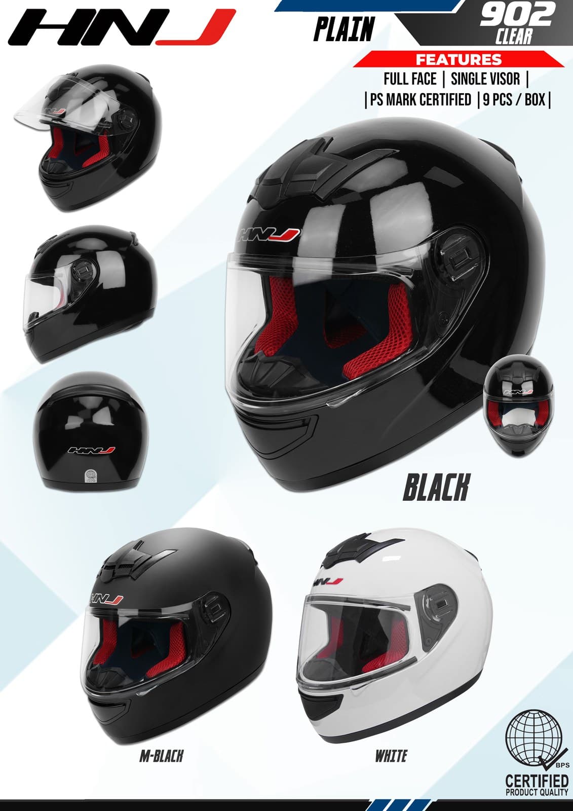 HNJ 902 Clear Plain Full Face Motorcycle Helmet
