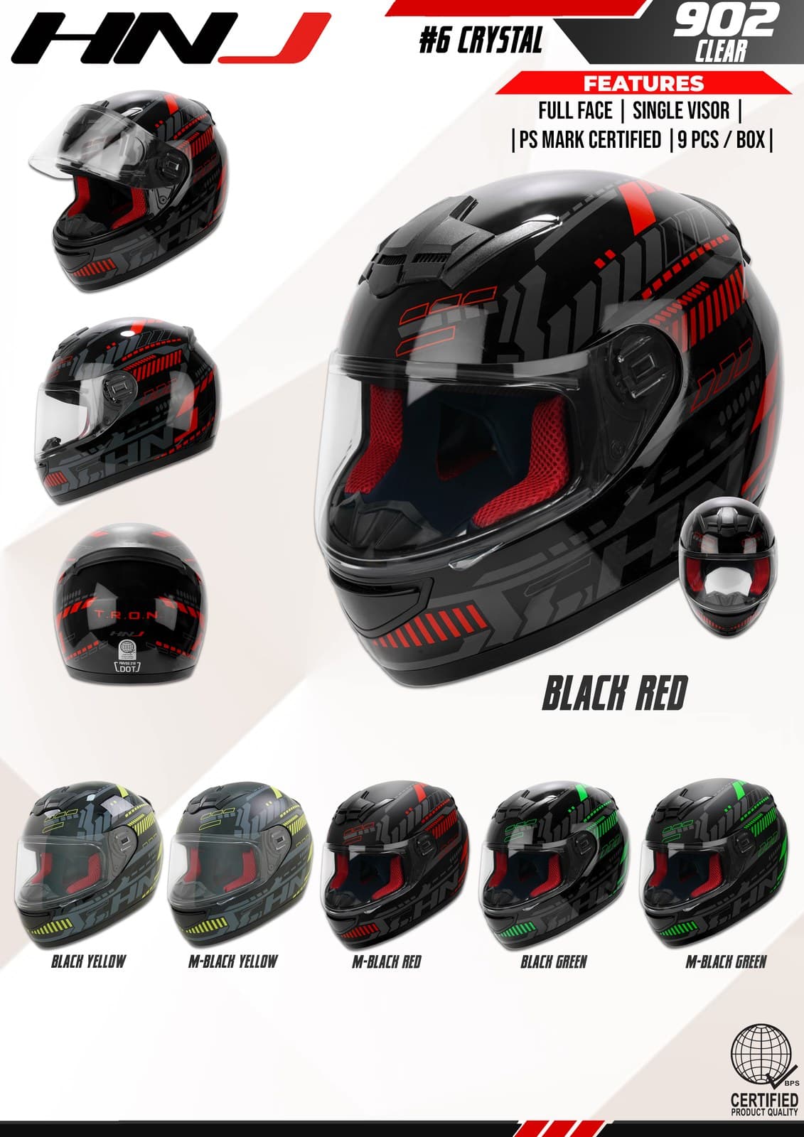 HNJ 902 Clear 6# Full Face Motorcycle Helmet