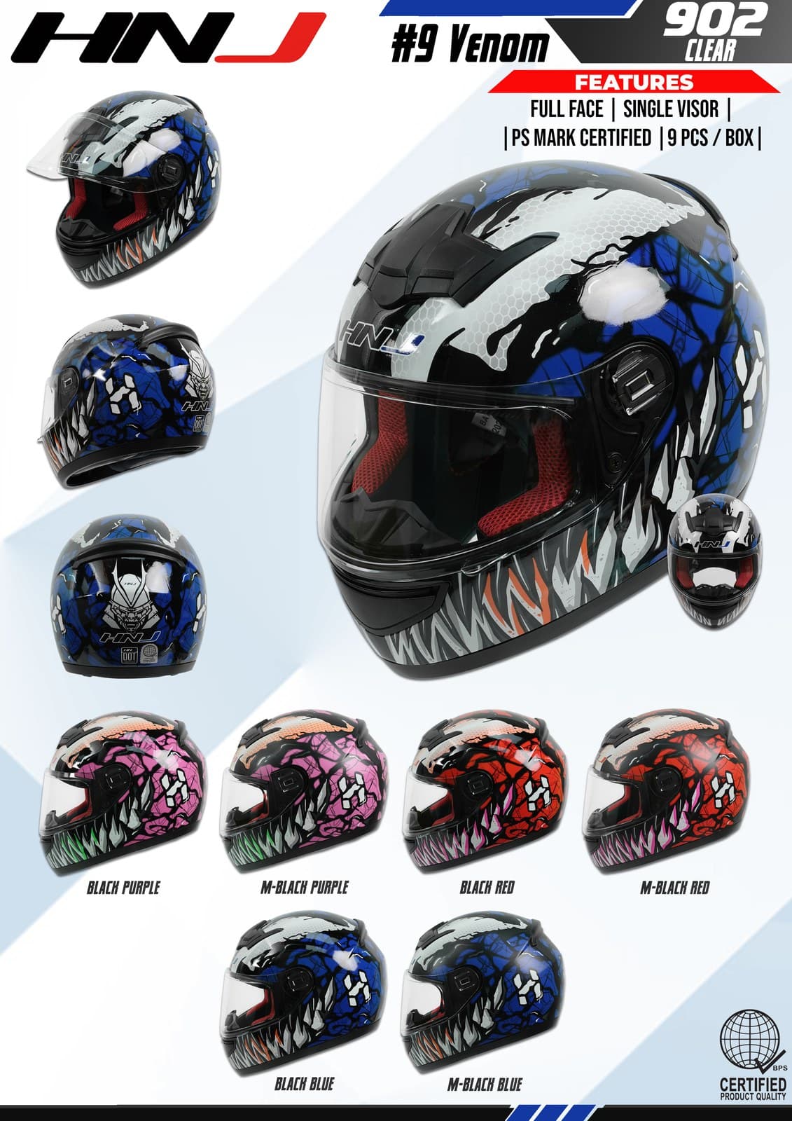 HNJ 902 Clear 9# Full Face Motorcycle Helmet