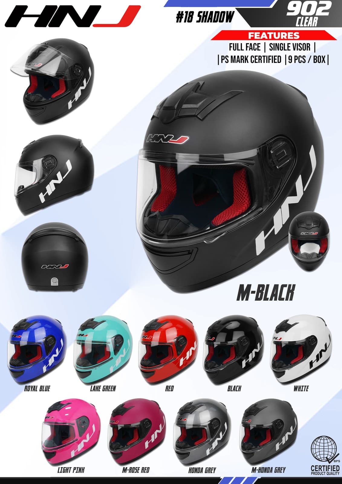 HNJ 902 Clear 18# Full Face Motorcycle Helmet