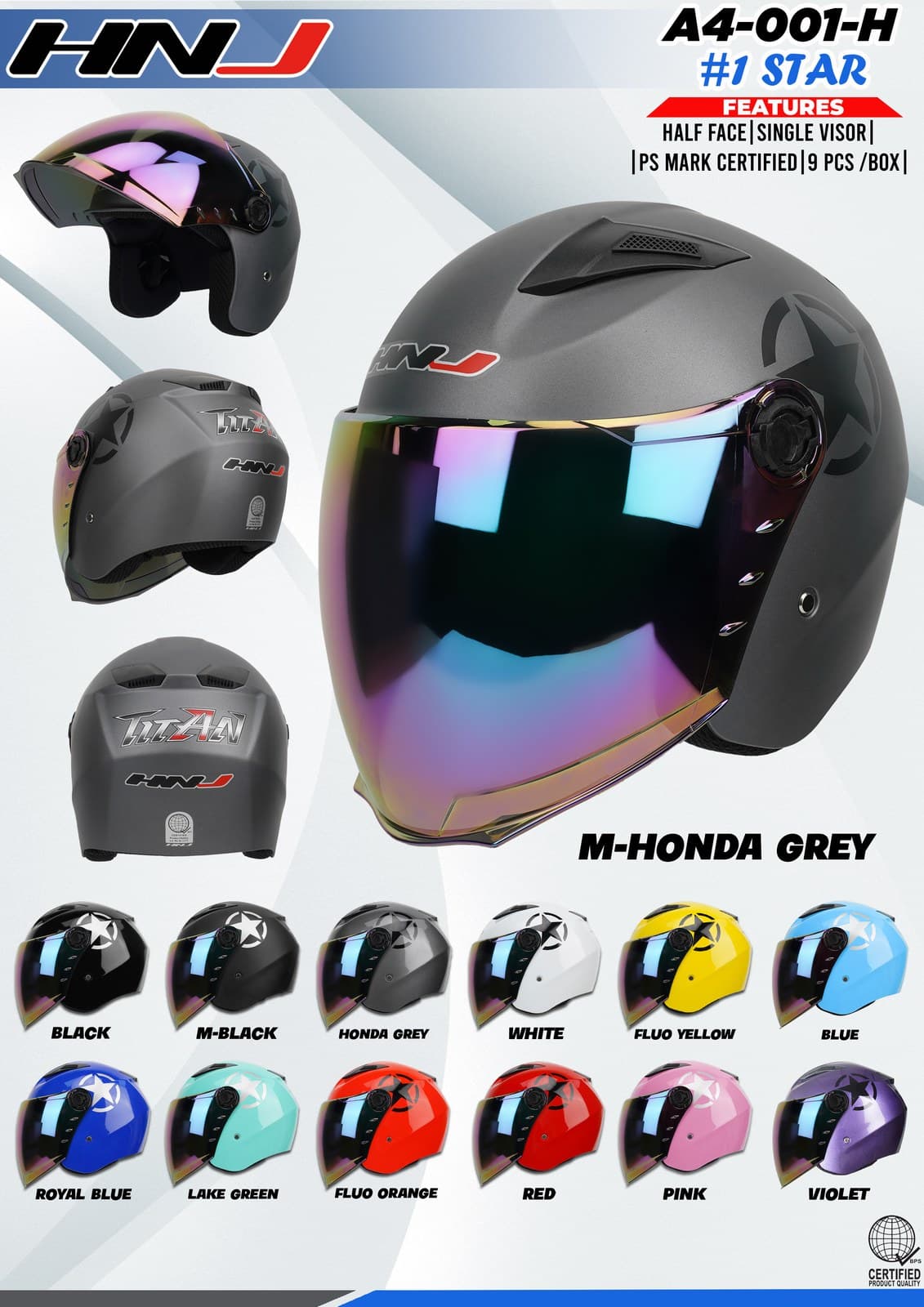 HNJ A4-001-H W/D Half Face Motorcycle Helmet