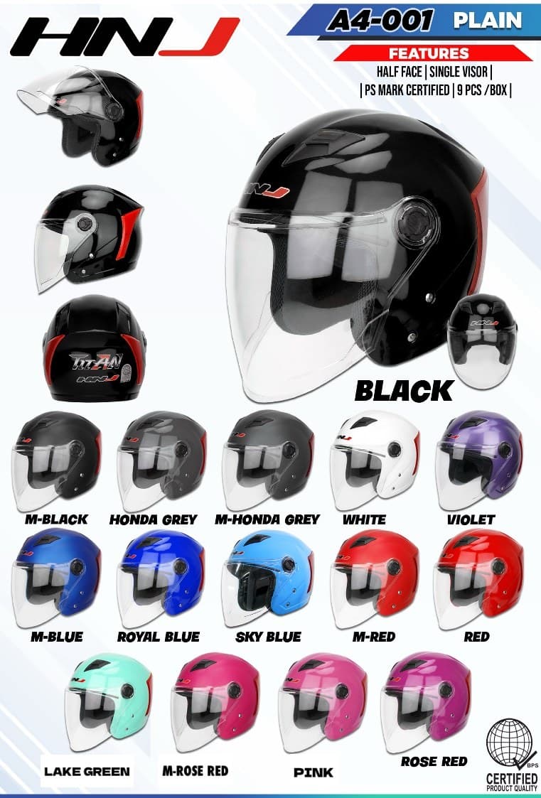 HNJ A4-001 Plain Half Face Motorcycle Helmet