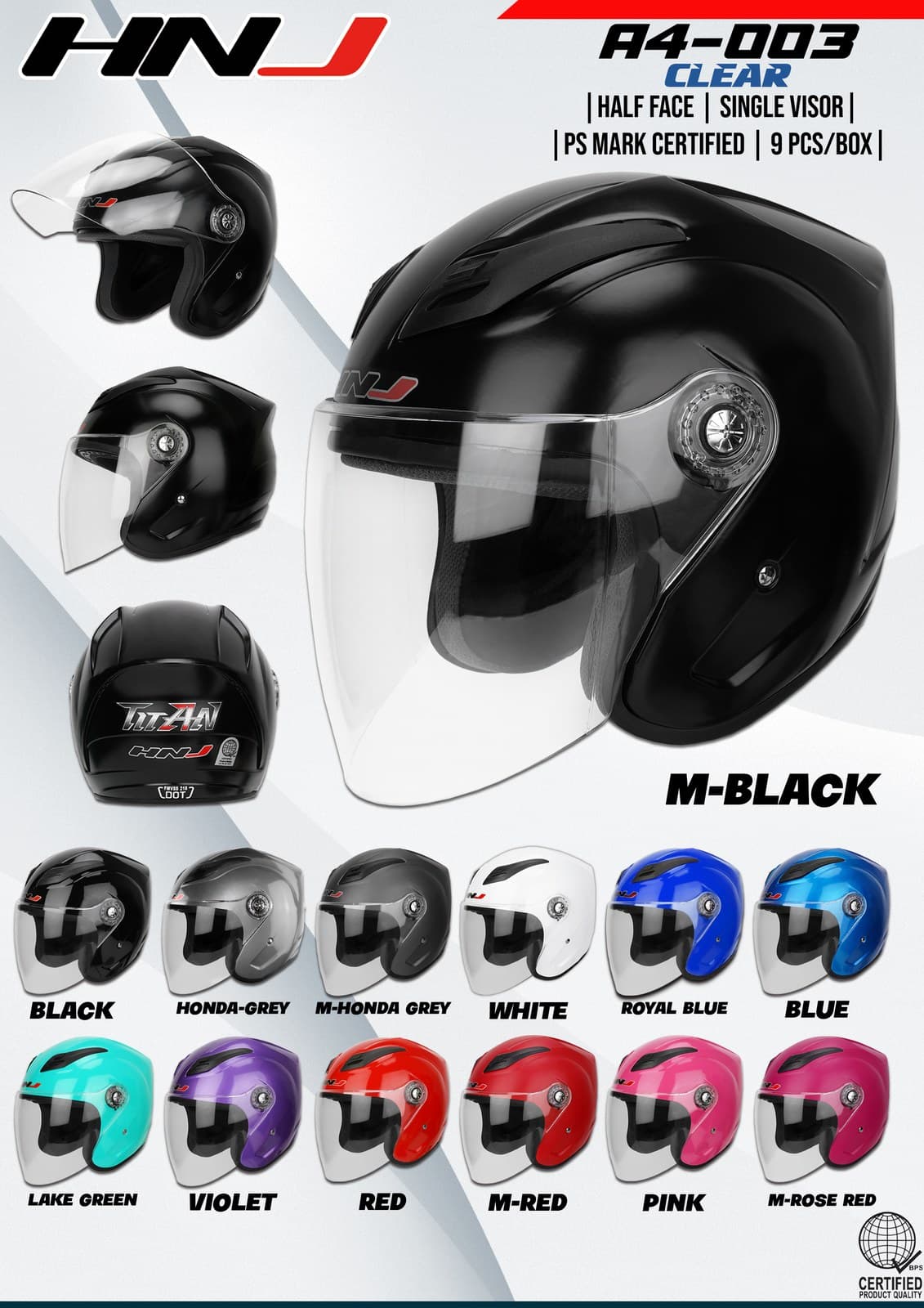 HNJ A4-003 Clear Half Face Motorcycle Helmet
