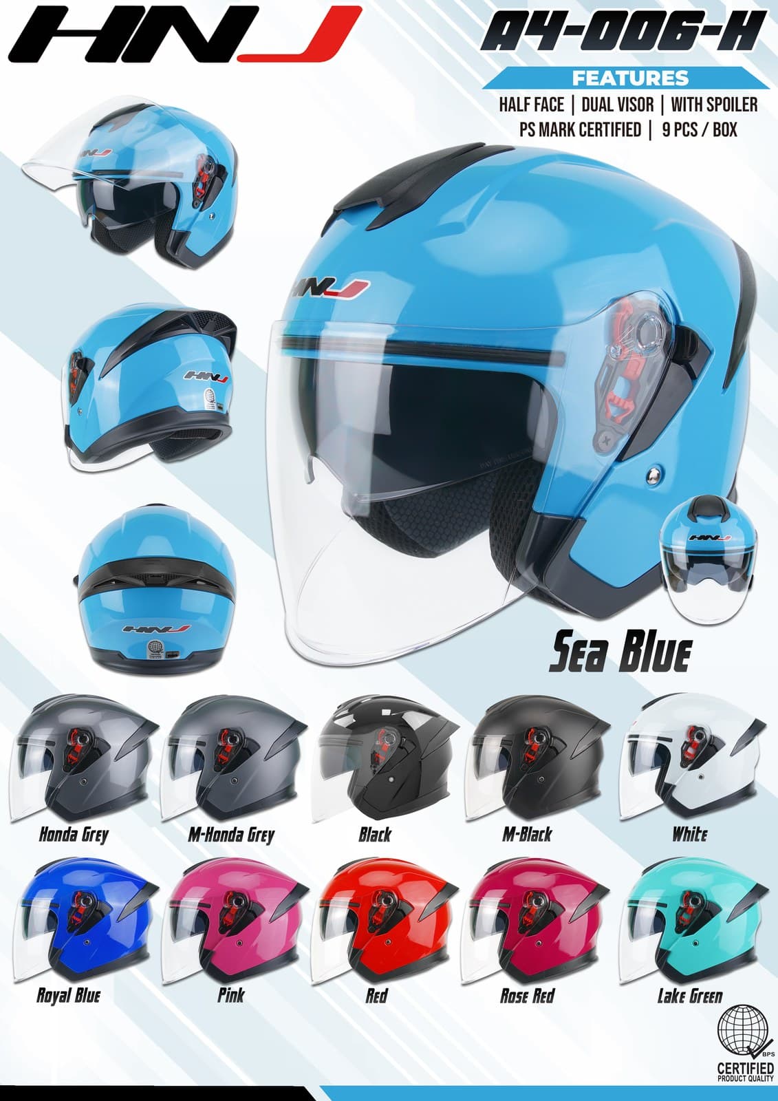 HNJ A4-006-H Half Face Motorcycle Helmet