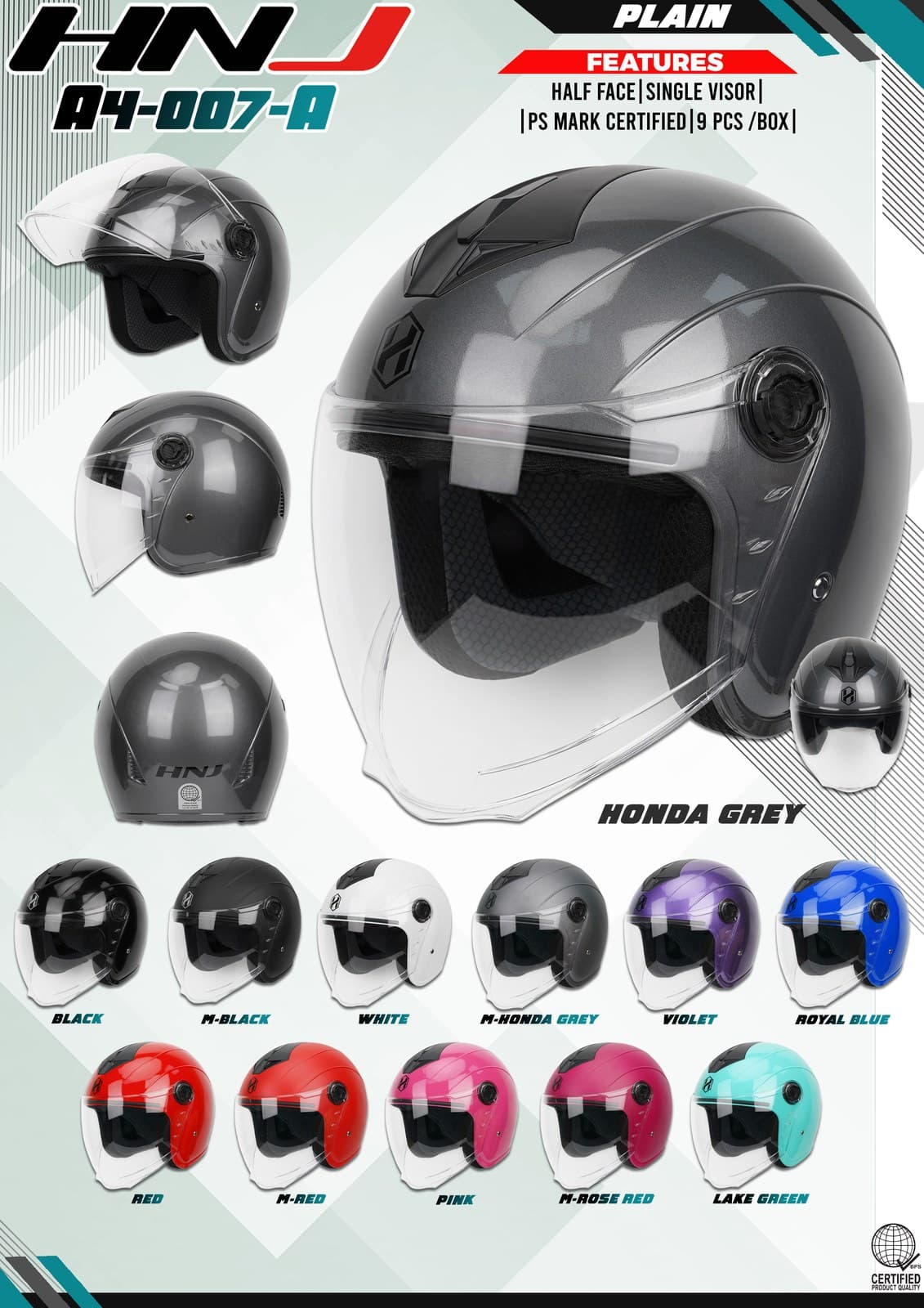 HNJ A4-007-A Plain Half Face Motorcycle Helmet