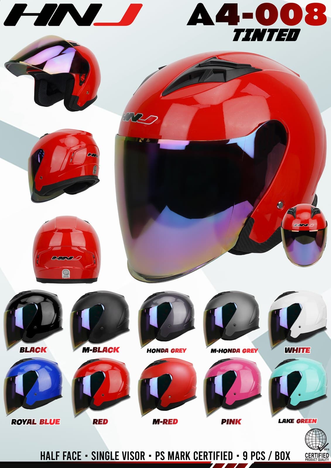 HNJ A4-008 Tinted Half Face Motorcycle Helmet