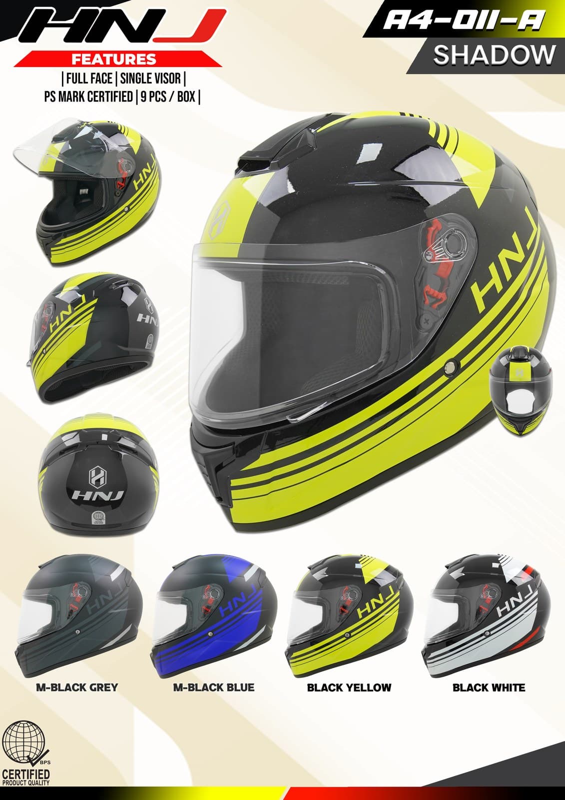 HNJ A4-011-A W/D Full Face Motorcycle Helmet