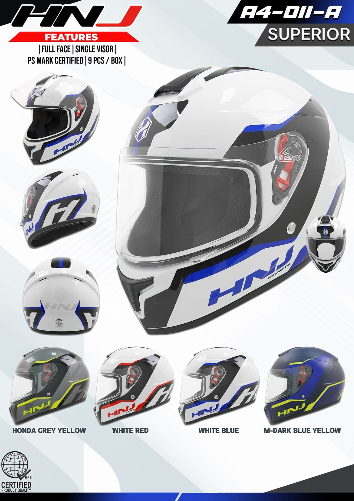 HNJ A4-011-A W/D Full Face Motorcycle Helmet