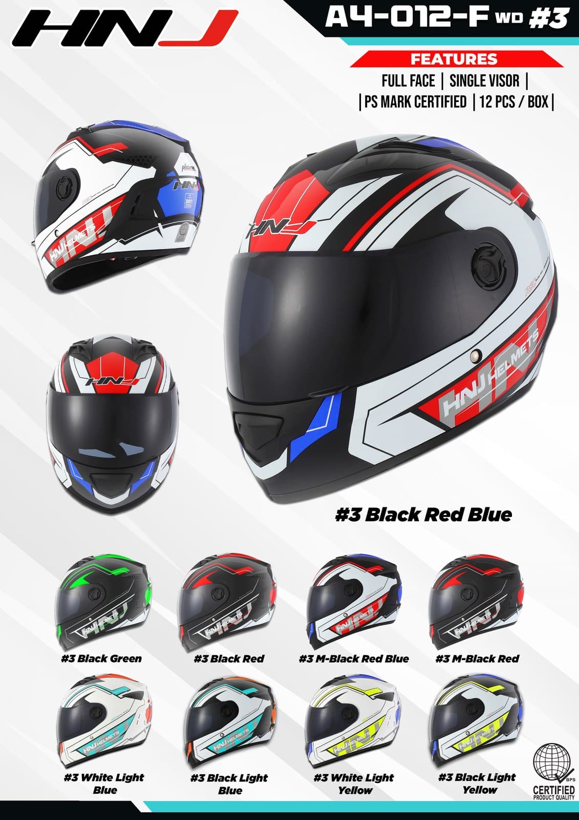 HNJ A4-012-F W/D Full Face Motorcycle Helmet