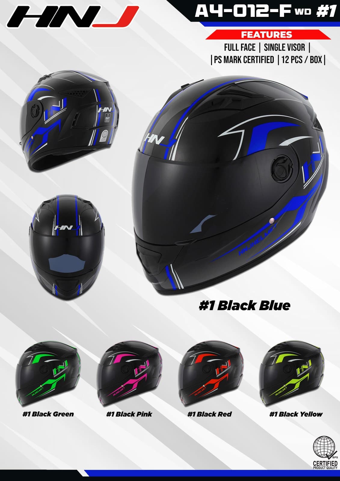 HNJ A4-012-F W/D Full Face Motorcycle Helmet