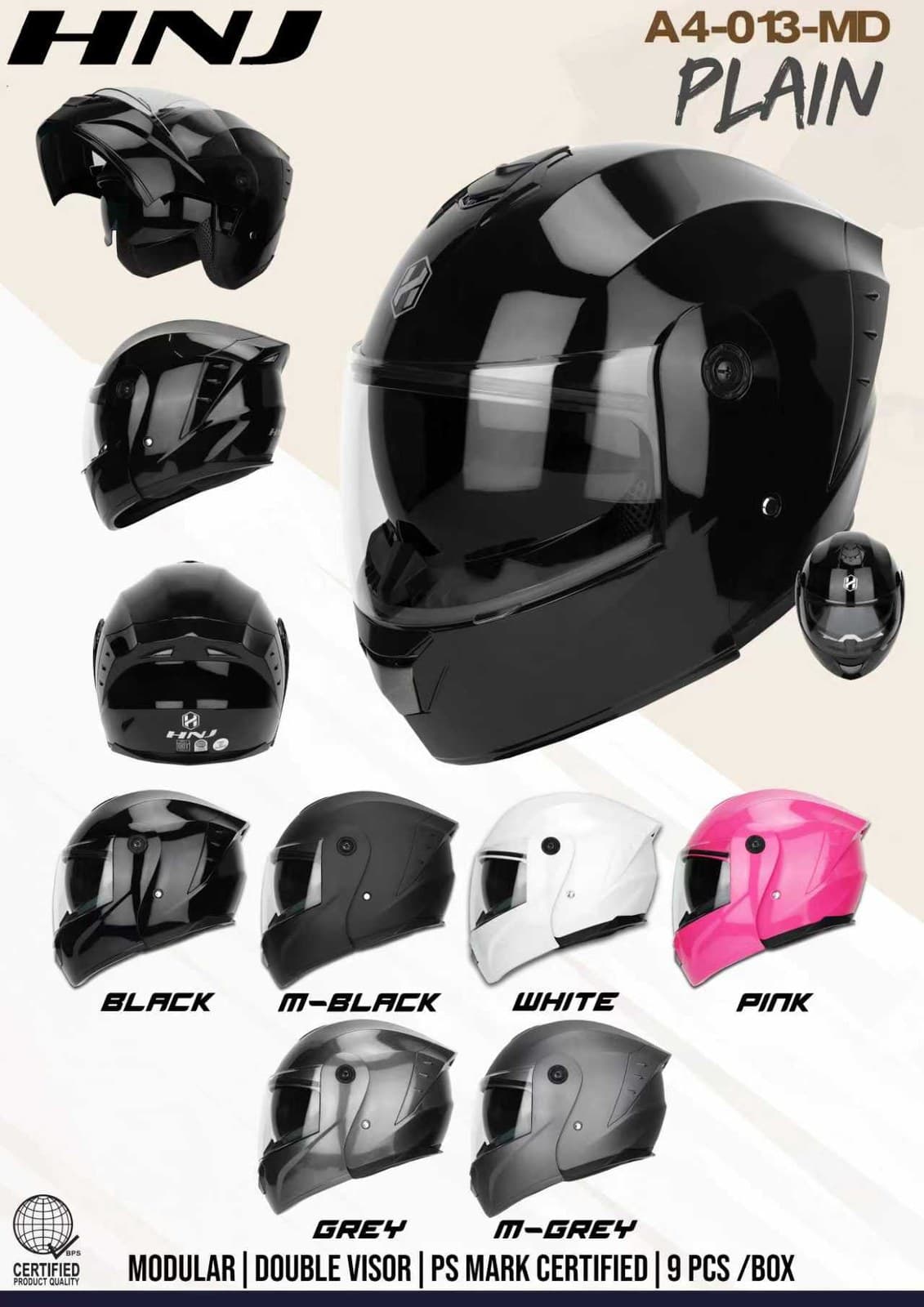 HNJ A4-013-MD Plain Modular Motorcycle Helmet