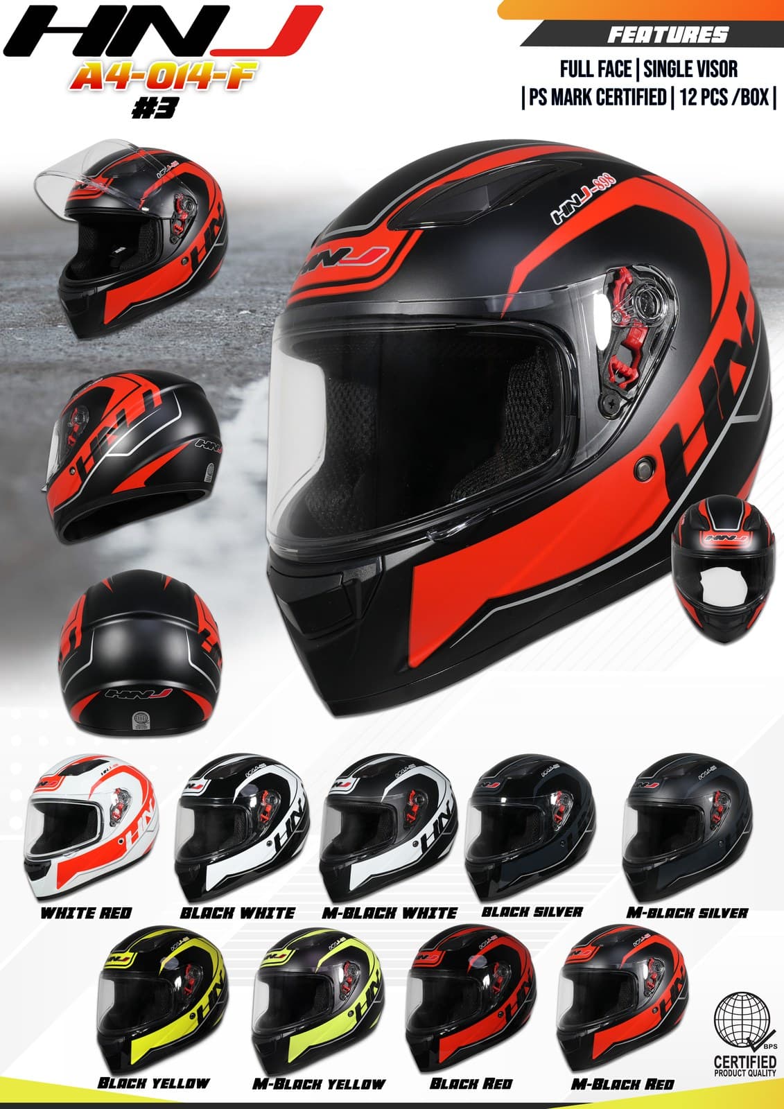 HNJ A4-014-F Full Face Motorcycle Helmet