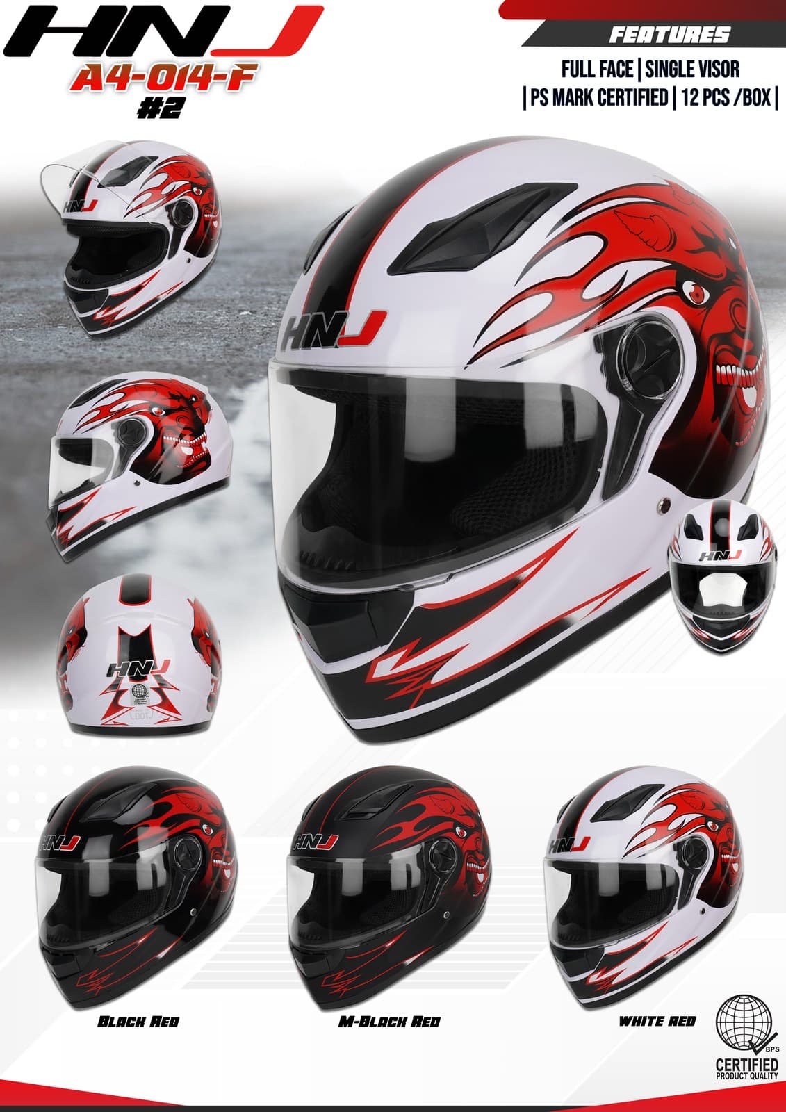 HNJ A4-014-F Full Face Motorcycle Helmet
