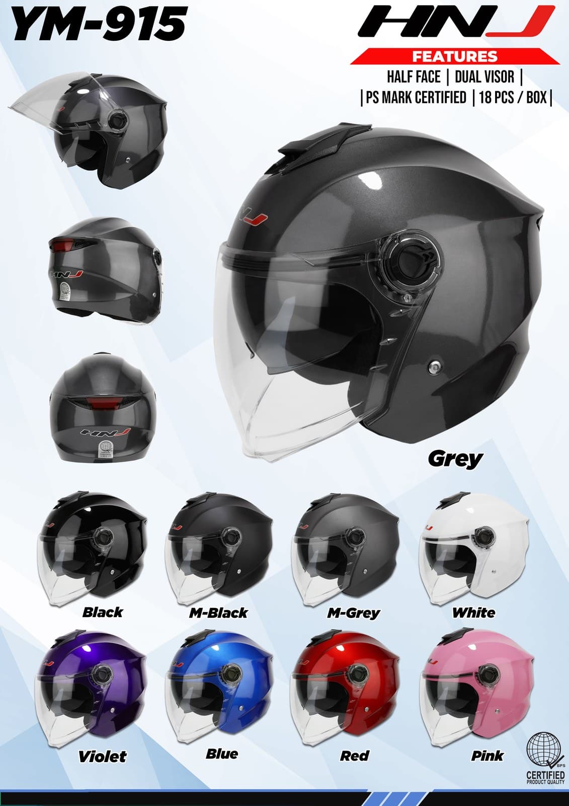 HNJ YM-915 Half Face Motorcycle Helmet