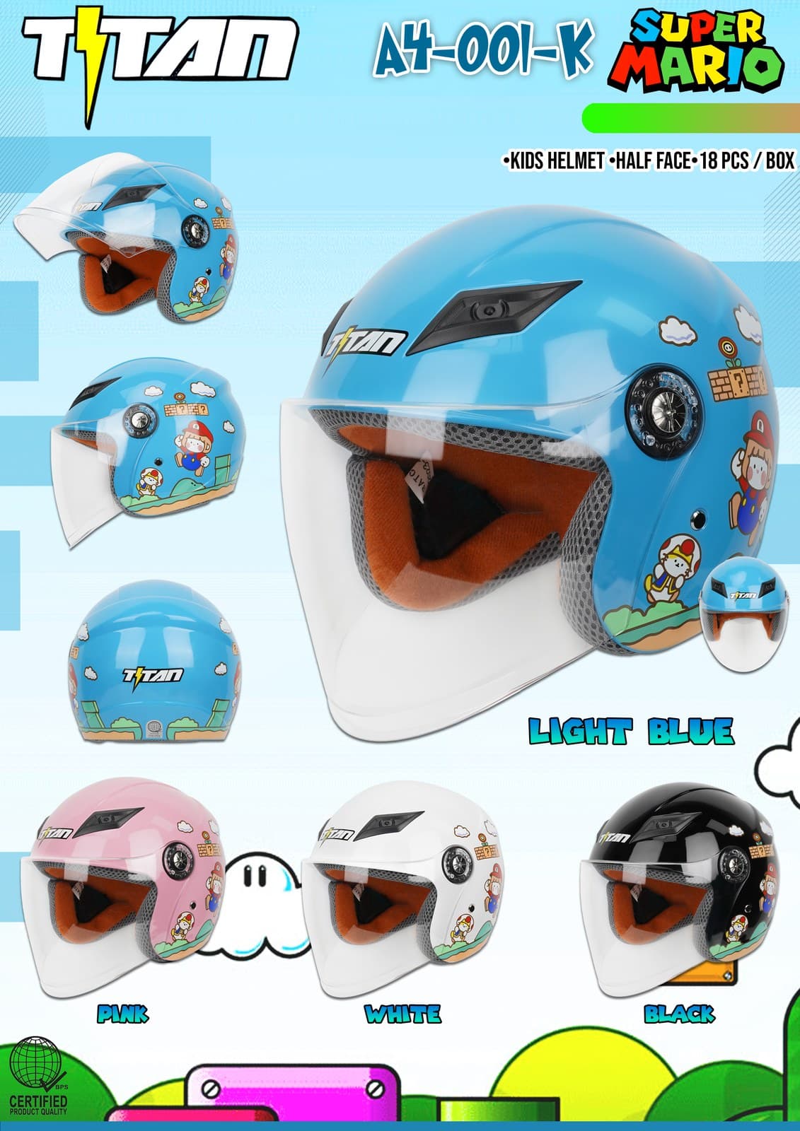 Titan A4-001-K W/D Kids Motorcycle Helmet