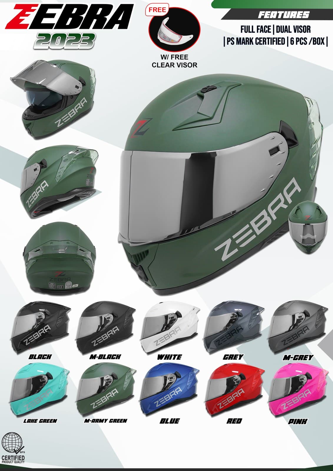 ZEBRA 2023 Paradigm Plain Modular Motorcycle Helmet