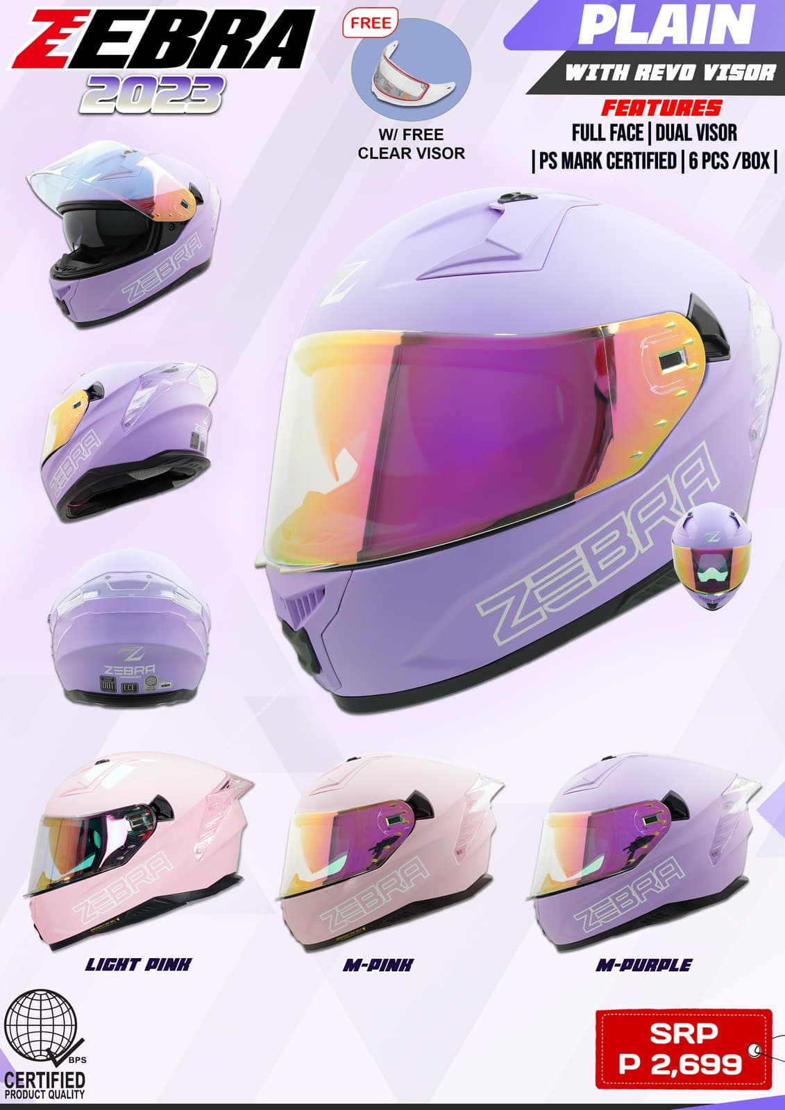 ZEBRA 2023 Paradigm Plain Revo Visor Full Face Motorcycle Helmet