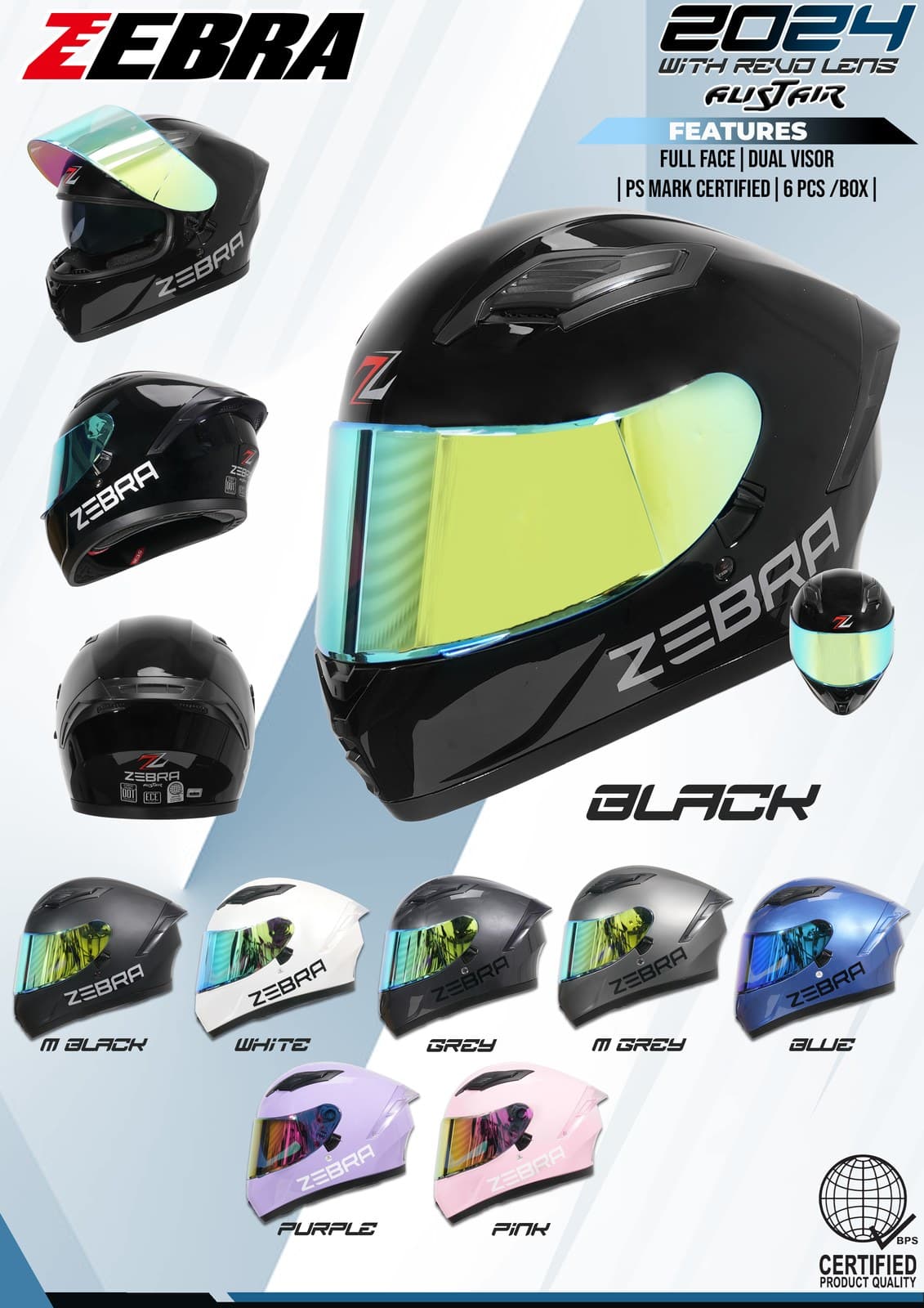 ZEBRA 2024 Alistair Plain Modular Motorcycle Helmet