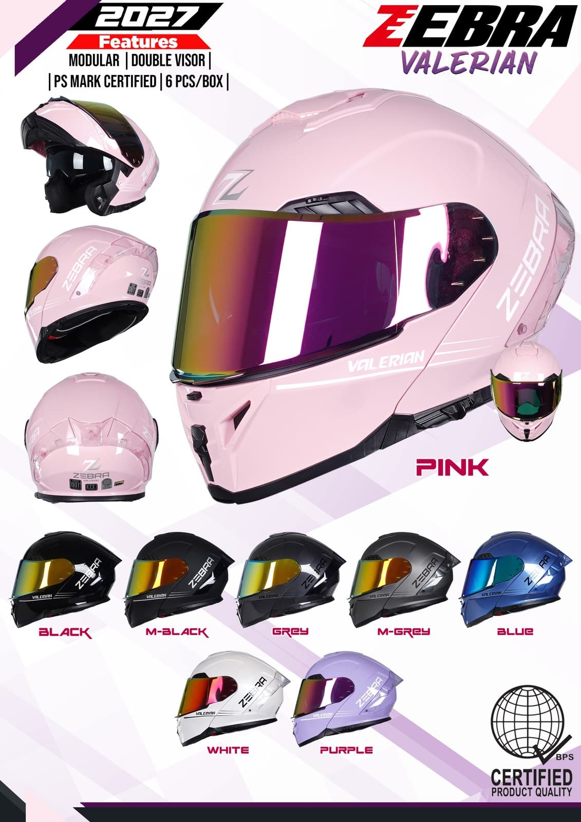 ZEBRA 2027 Valerian Plain Modular Motorcycle Helmet