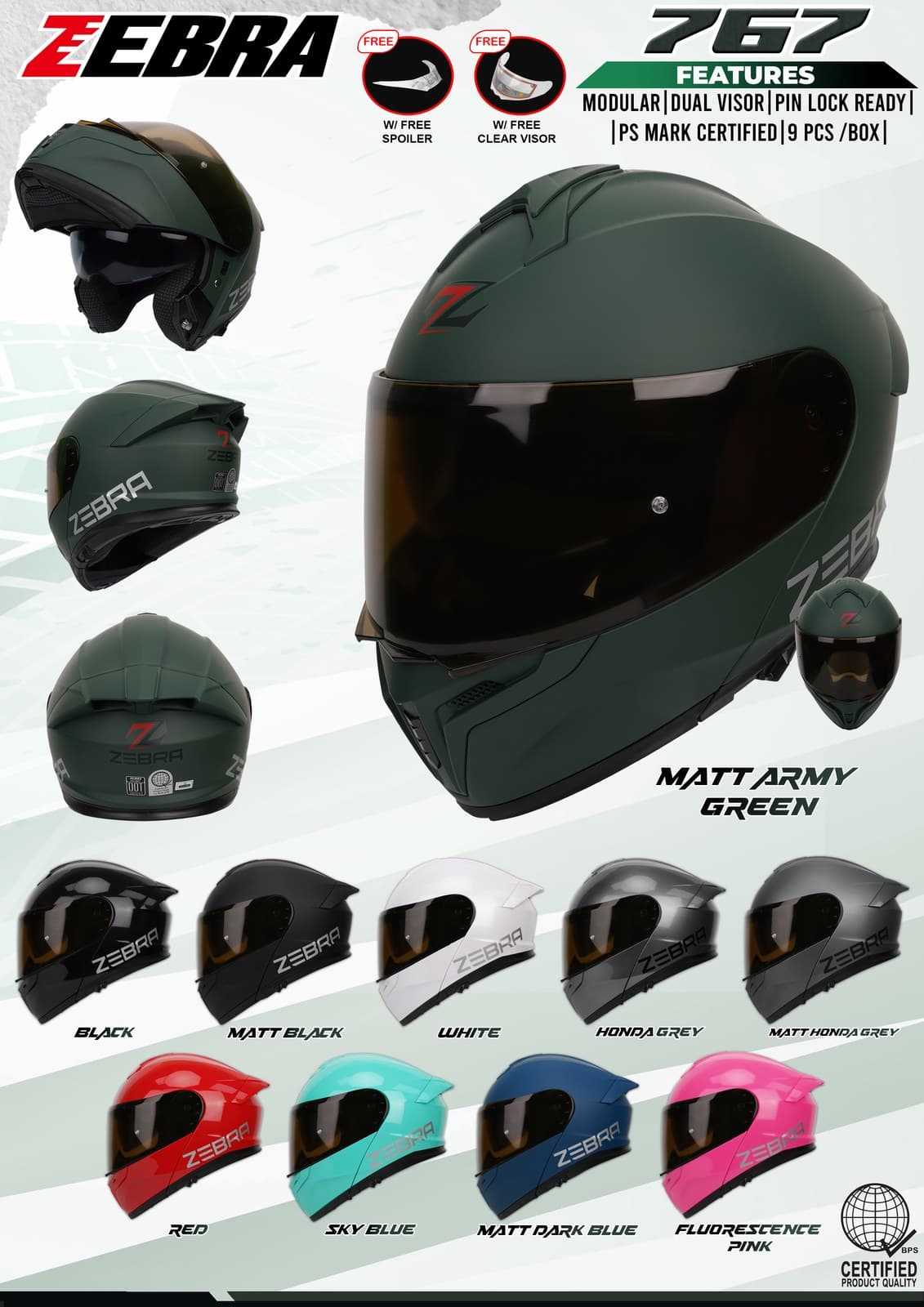 ZEBRA 767 Plain Modular Motorcycle Helmet