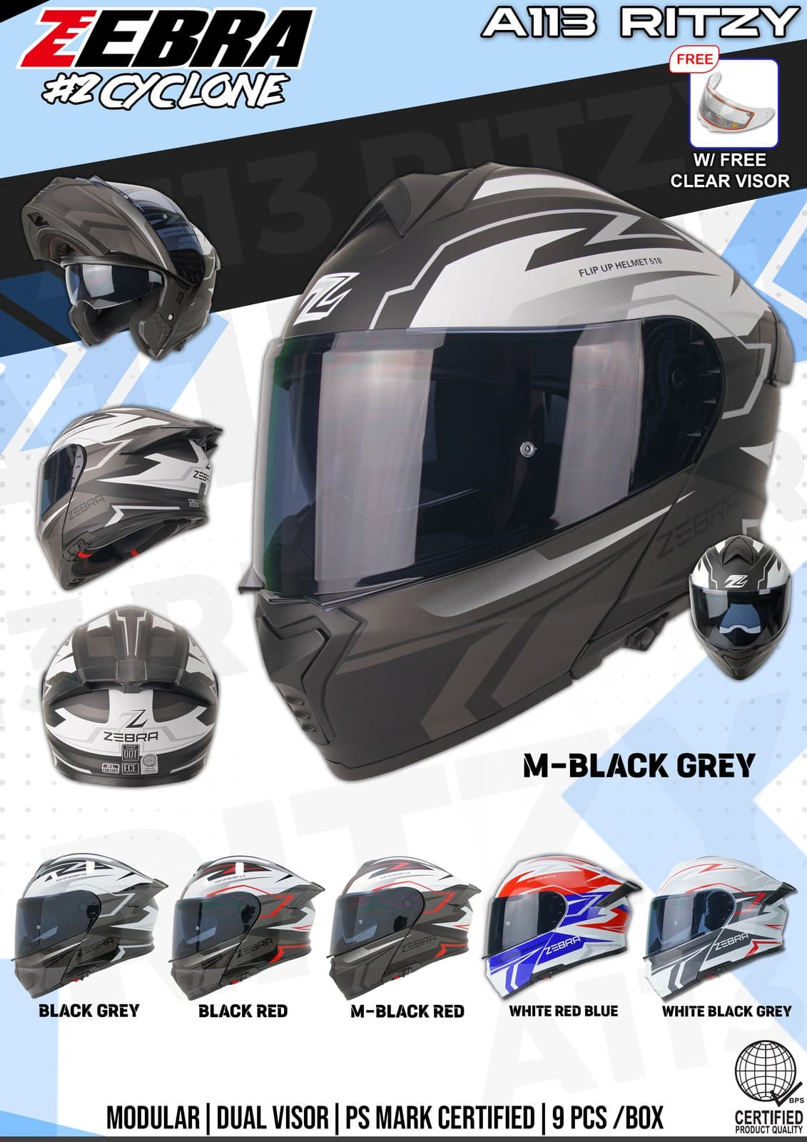 ZEBRA A113 Ritzy W/D Modular Motorcycle Helmet