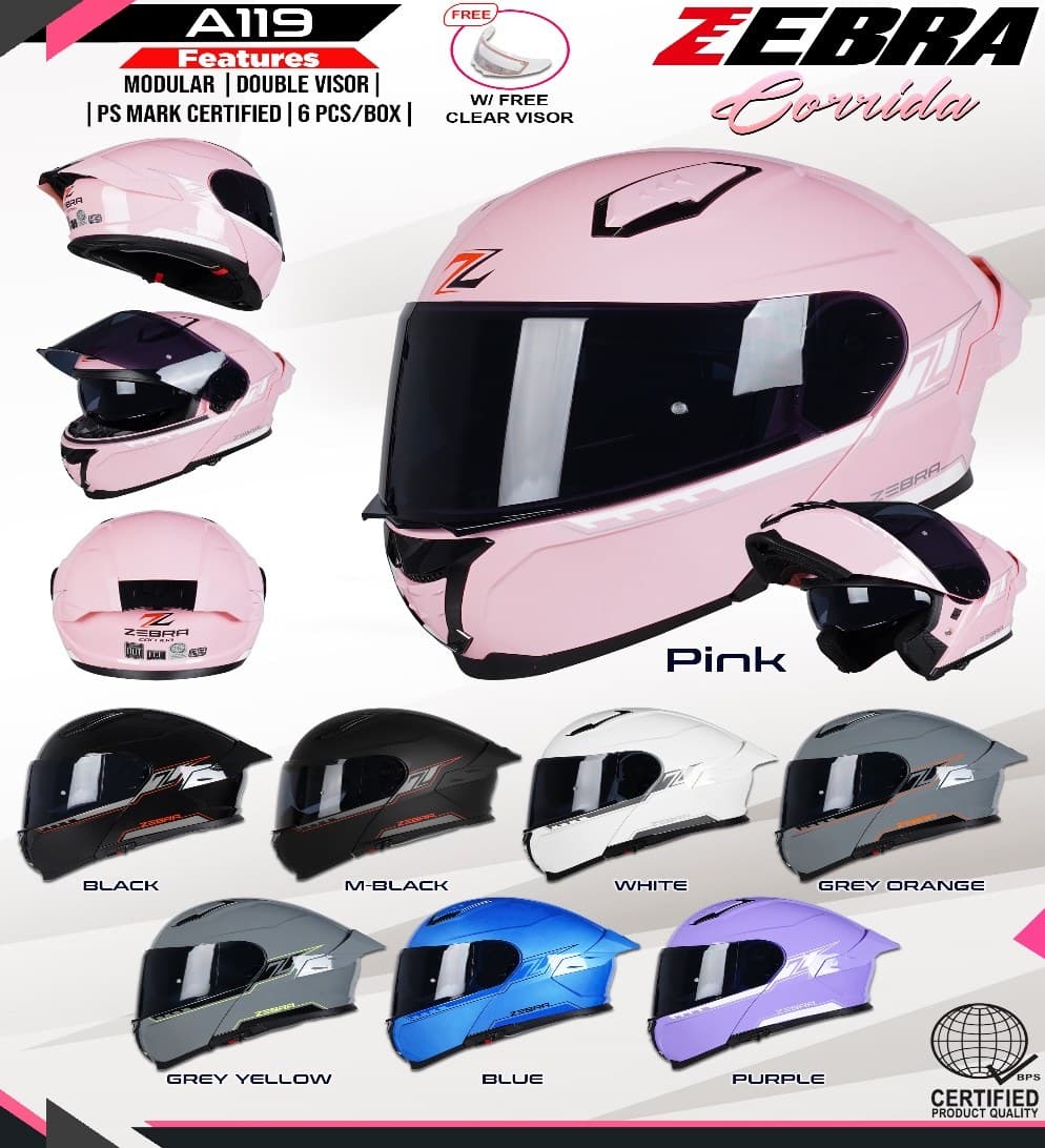 ZEBRA A119 Corrida Plain Modular Motorcycle Helmet